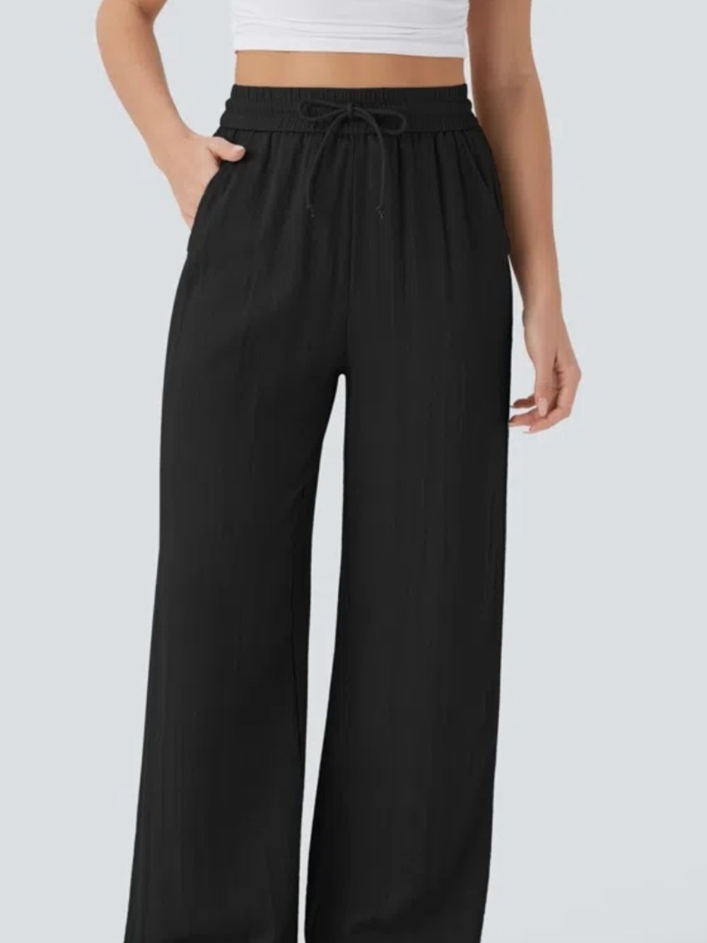 NWT Size XL HALARA Black Wide-Leg Drawstring Pants